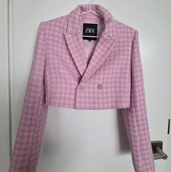 Zara Jackets & Blazers - Zara Light Pink Tweed Cropped Blazer
